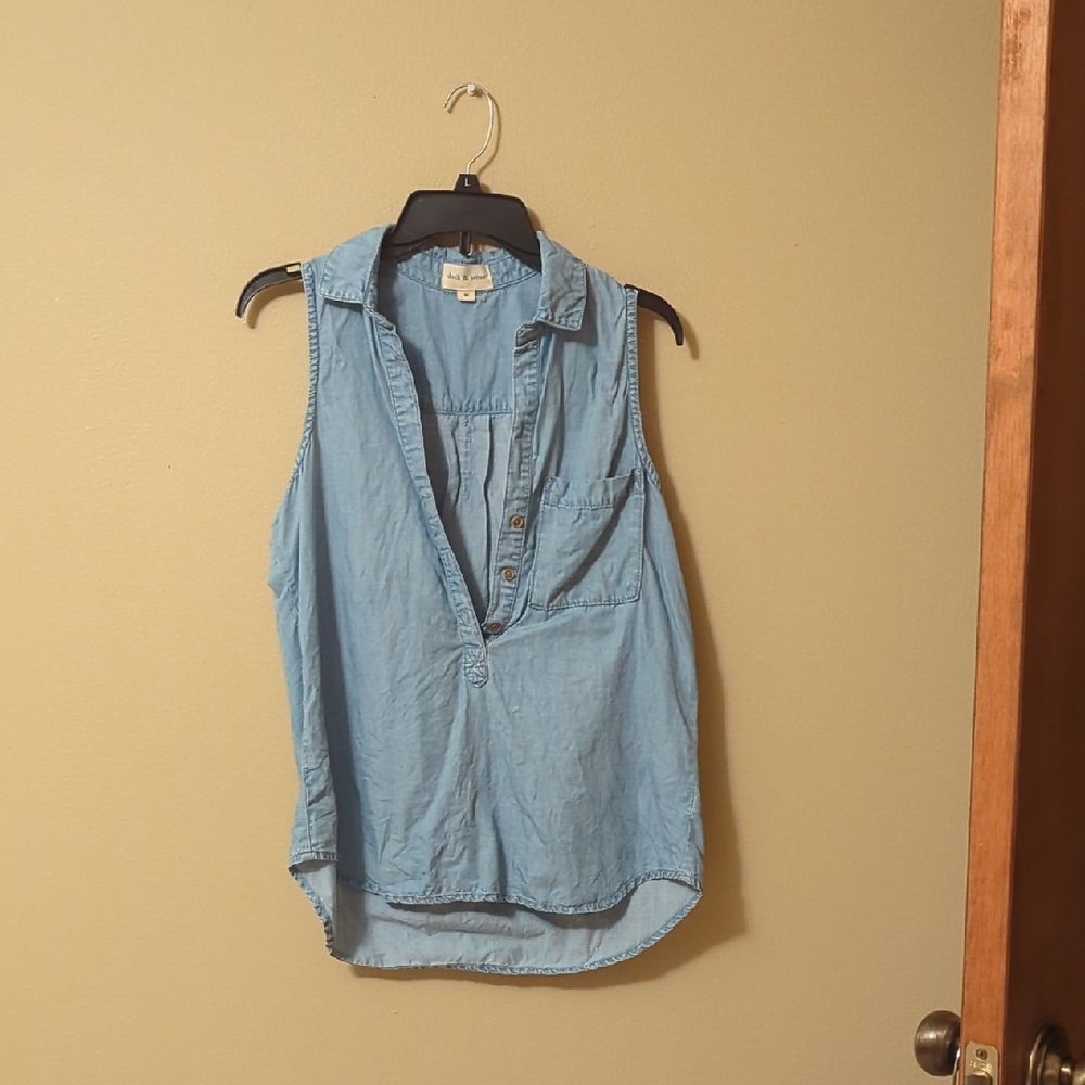 Cloth & Stone Blue Sleeveless Notched Collar Blouse